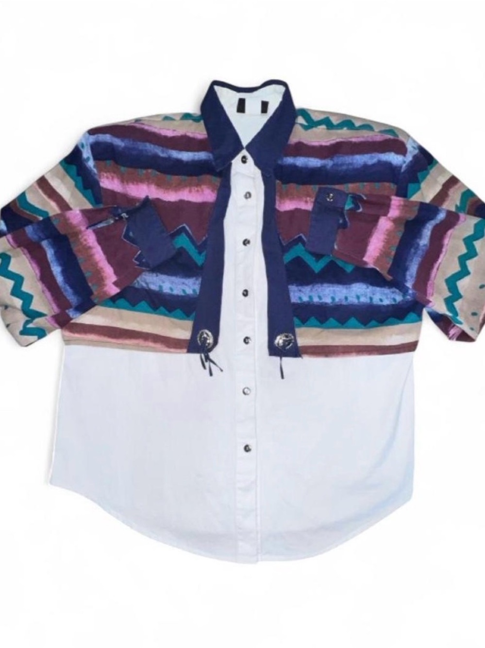 Multicolor Vintage 80βs Western Button-Up Shirt with White Base
